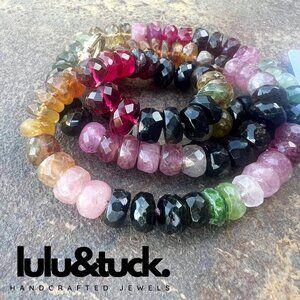 "CANDY" Multi-Color Faceted Tourmaline Gemstone Hand-Knotted Necklace w/14K Gold